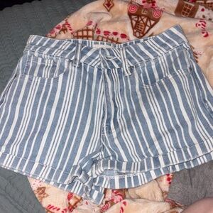 PacSun Blue and White Striped Drawstring Jean Shorts